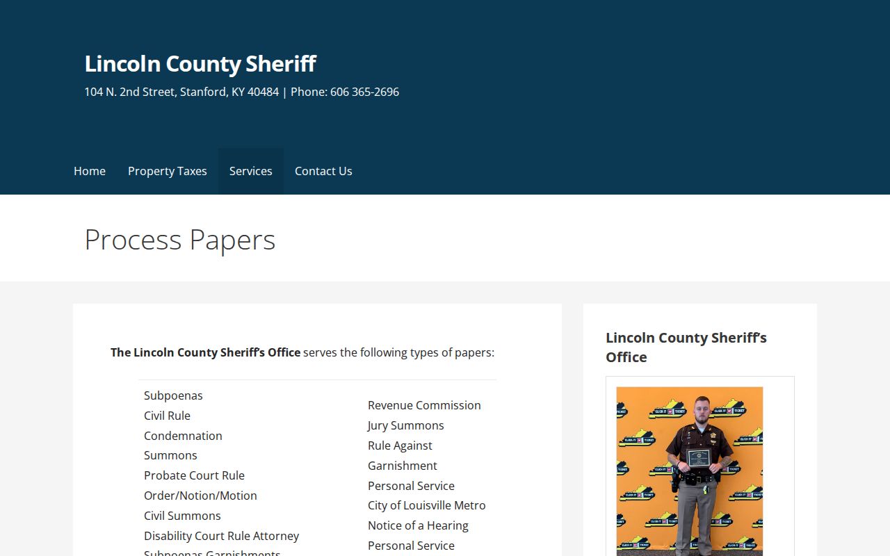 Lincoln County Sheriff official warrant and process-paper information