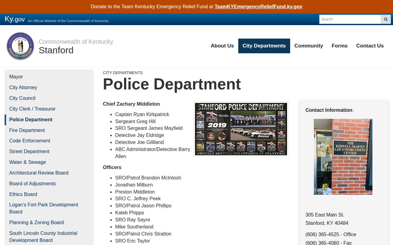 Stanford Police Department official contact and Lincoln County arrest-record source